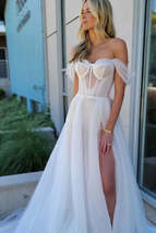 Fairy A Line Off the Shoulder Tulle Wedding Dresses with Slit - £184.51 GBP