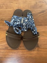 New Abercrombie &amp; Fitch Brown Faux Leather Blue Paisley Satin Lace Up Sandal 8 9 - £31.10 GBP