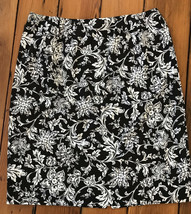 Talbots Black White Floral Paisley Lined Cotton Straight Pencil Work Ski... - $29.99