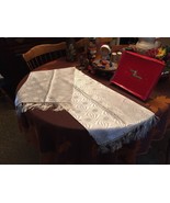 Vintage Wieboldts White Swirl Glossy Rayon Table Runner Merry Christmas ... - $41.83 CAD
