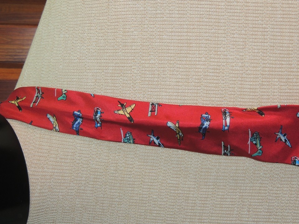 Two Class Club Italy Neck Tie/Necktie planes sailboats 56-57"x3" NARROW Vintage Item image 11