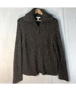 Charter Club Size xl Brown w White Heather Zip Up Cardigan Sweater Wool ... - £23.65 GBP