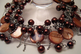 Bracelet Sea Shell Pearls Mother of Pearl Cocoa Brown - £7.98 GBP