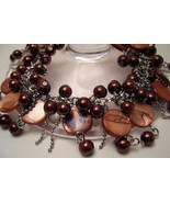 Bracelet Sea Shell Pearls Mother of Pearl Cocoa Brown - £7.85 GBP