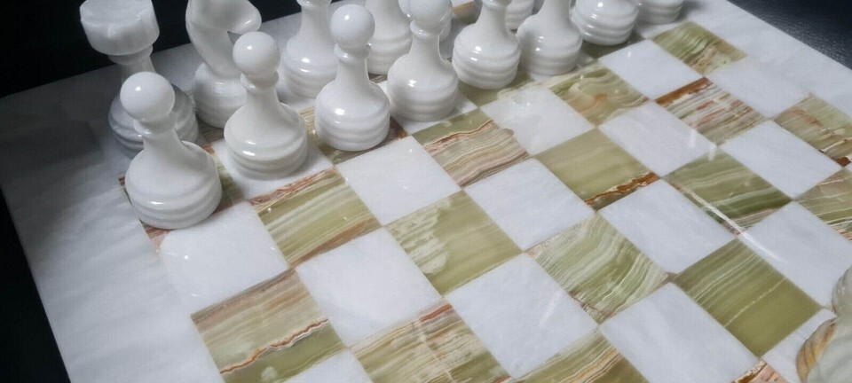 White Marble Chess Set with Pieces Green Onyx Stone Inlaid Handar...-
show or... Item image 6