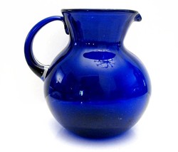 Large BLENKO Clear to Blue Art Glass Hand Blown Pitcher - $58.49