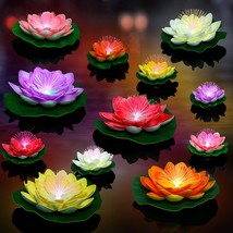 24 Pcs Lotus Floating Pool Lights Bulk 6 Color Waterproof Led Flower Pond Light  - £41.12 GBP