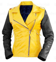 New handmade Woman Fashion Yellow Black Quilted Flash Cowhide Leather Ja... - $167.39+
