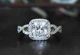 Halo Engagement Ring 2.85Ct Princess Cut Diamond 14k White Gold Finish Size 7.5 - £89.64 GBP