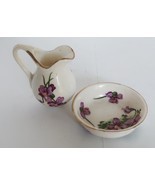 Cute vintage ceramic miniature pitcher and basin set purple pansy design - £11.77 GBP