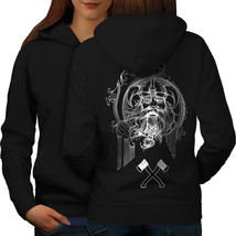 Viking Face Warrior Sweatshirt Hoody Battle Axe Women Hoodie Back - £17.41 GBP