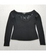 Tadashi Sweater Women Medium Black Pullover Long Sleeve rhinestone Cashm... - $62.47 CAD