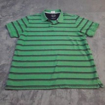 Chaps Polo Shirt Mens Large Green Striped Casual Golf Golfing Rugby Easy Care - £13.96 GBP