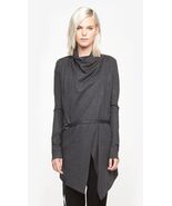 Helmut Lang Sonar Wool Leather Belted Cardigan Sweater Jacket Charcoal P XS - $216.13 CAD