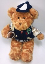 Football Teddy Bear  Blue White Zippered Jacket Hat Soft Plush 17" CalToy Lovey - $30.00