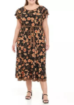 New Perception Black Floral Belted Midi Dress Size 1 X 2 X $102 - £49.95 GBP