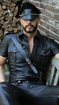 Men's Real Leather Black Police Military Style Shirt Bluf All Size Schwarz Cuir - $100.16