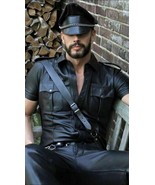 MEN&#39;S REAL LEATHER Black Police Military Style Shirt  BLUF ALL SIZE Schw... - $165.64 CAD