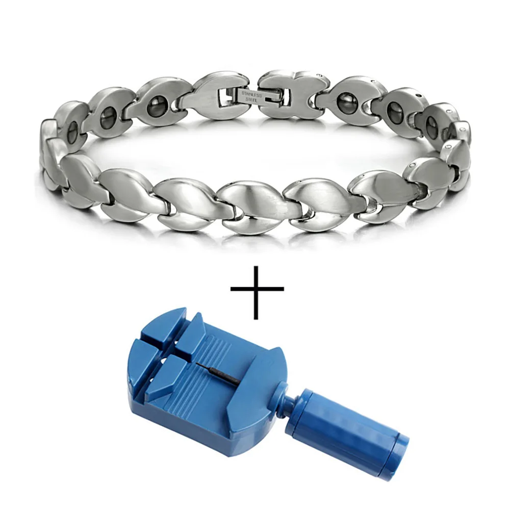 B524 Stainless Steel Magnetic Therapy Bracelets for Pain Relief Arthritis Bracel - £28.25 GBP