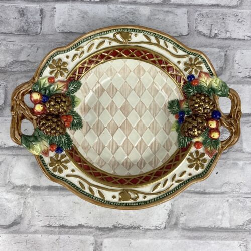 Primary image for Fitz & Floyd Classics Jolly Ole St. Nick Bowl With Pinecones Diamond Pattern