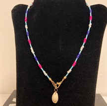 Shell summer necklace pendant coloured seed beads handmade choker - £11.96 GBP