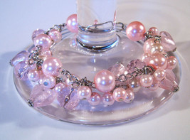 Bracelet Sea Shell Pearls Crystals Azure Glass Beads Pink - £8.03 GBP