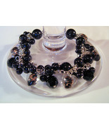 Bracelet Sea Shell Pearls Crystals Azure Glass Beads Black - $13.70 CAD