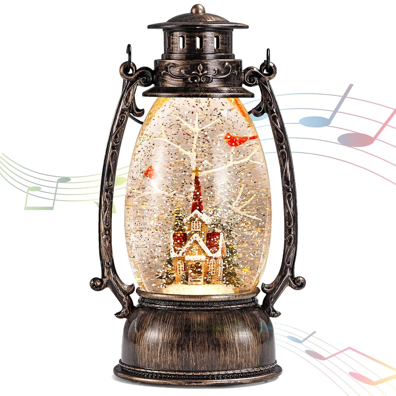 Christmas Snow Globe Lantern, Christmas Village Church Scene Lighted Snow Globes