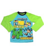 MINECRAFT Boys Create Explore Survive Green Blue Pajama Shirt Top Sleepwear - £8.56 GBP