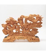 2 Dragons Playing With Pearls Wood Hand Carved Chinese Statue Sculpture ... - $196.02