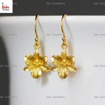 22 Kt Real Solid Gold Camellia Flower Floral Charm Dangle Drop Earrings 32 MM - $2,114.44