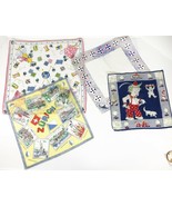 Lot 4 Vintage Hankies Zurich Japanese Silk 1933 Simple Simon Nursery Rhy... - $29.69