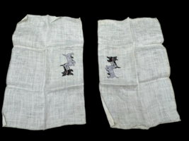 Terrier Dog Handkerchief Antique Linen Cloth Set - $295.80 MXN