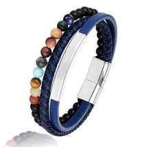 Fashion New 6MM Natural Stone Men Bracelet Multi-layer Style Handmade Weaved Lea - £12.28 GBP