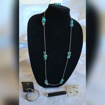 Fashion Jewelry Turquoise Silver Gold Tones Necklace Ring Earrings Set Gift - £23.89 GBP