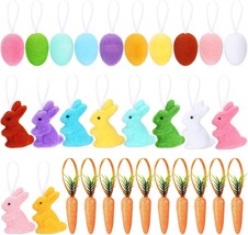 30 Flocked Vibrant Multicolor Easter Eggs Bunnies Glitter Carrots Tree Ornaments - $10.88