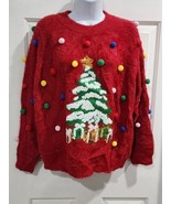 Ugly Christmas Sweater Fuzzy Tree Sleeves Bell Pompoms Green Red Mens Wo... - $449.15 MXN