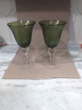 Artland Emerald Green Wine Goblet Glasses, Hand Blown Set of 2, Bubble 8... - $29.70