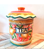 Italian Pottery Floral Tea Cookie Jar Canister Hand Painted Lemons Vinta... - £31.53 GBP