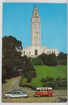 Louisiana State Capitol Baton Rouge La. Cool Bus and 1950s Car Postcard N2 - £6.45 GBP