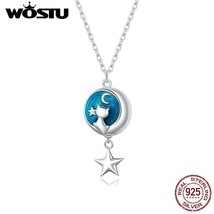 WOSTU 2020 Arrival Moon &amp; Cat Necklace 925 Sterling Silver Long Chain Necklace f - £19.27 GBP