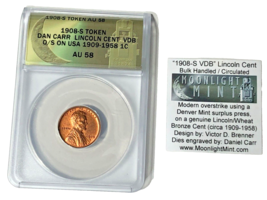 Rare 1908 S vdb Copper Lincoln Wheat Penny Cent Fantasy Overstrike Daniel Carr - £633.08 GBP