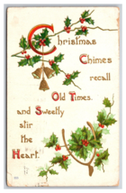 Christmas Chimes Bells Holly Wishbone Embossed DB Postcard U27 - $2.92