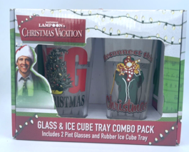 Christmas Vacation Glass &amp; Ice Cube Tray Combo 16 oz. Pint Pack Original ICUP - £13.20 GBP