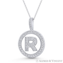 Initial Letter &quot;R&quot; Halo CZ Crystal Pave 14k White Gold 19x13mm Necklace Pendant - £110.46 GBP+