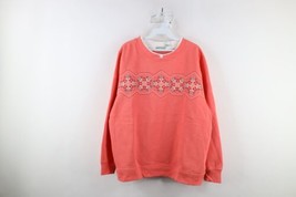 Deadstock Vtg 90s Country Primitive Womens XL Geometric Flower Sweatshirt Salmon - £39.21 GBP