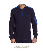 Bugatchi Navy Blue Men&#39;s Half Zip Cotton Sweater Shirt Size L - £85.43 GBP