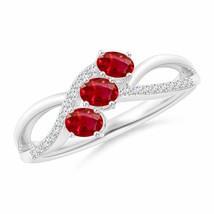 ANGARA Oval Ruby Three Stone Bypass Ring with Diamonds for Women in 14K Gold - £765.89 GBP