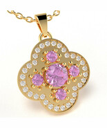 Shamrock Clover Lab-Created Pink Sapphire Diamond Pendant In 14k Yellow ... - $1,092.79 CAD