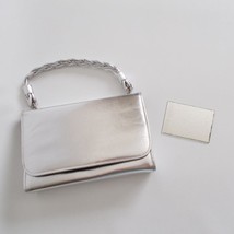 Silver Metallic Purse Braided Top Handle With Mirror Mid Century 60s - £15.56 GBP